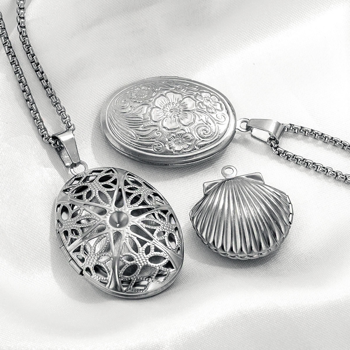 Stainless Steel Oval Phase Box Pendant Vintage Relief Pattern Pendant Diy Creative Necklace Accessories 216045096477