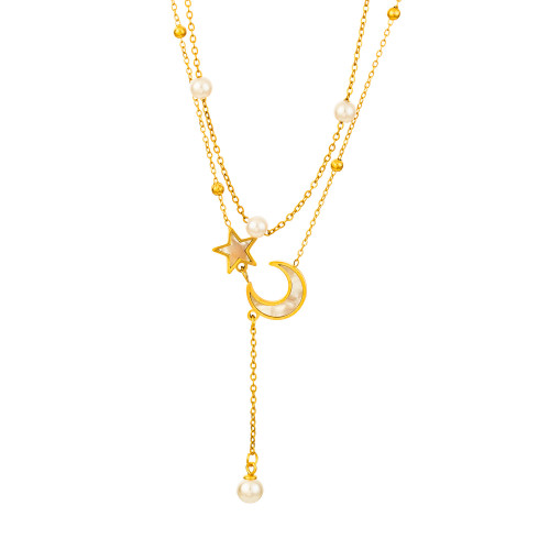 Chic 316L Stainless Steel Fine Jewelry 2-Layer Star Moon Love Heart Shape Charm Chain Choker Necklace Pendant For Women