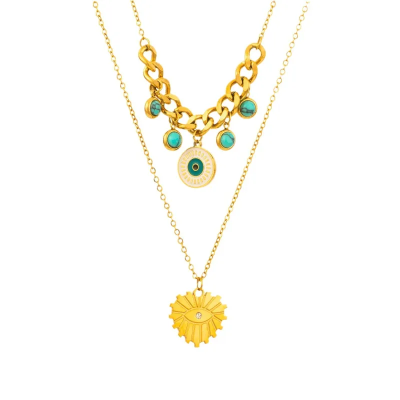 Fashion Turkiye Blue Eye Pendant Necklace 2 Layers Necklace Accessories Stainless Steel Vintage Devil Collares