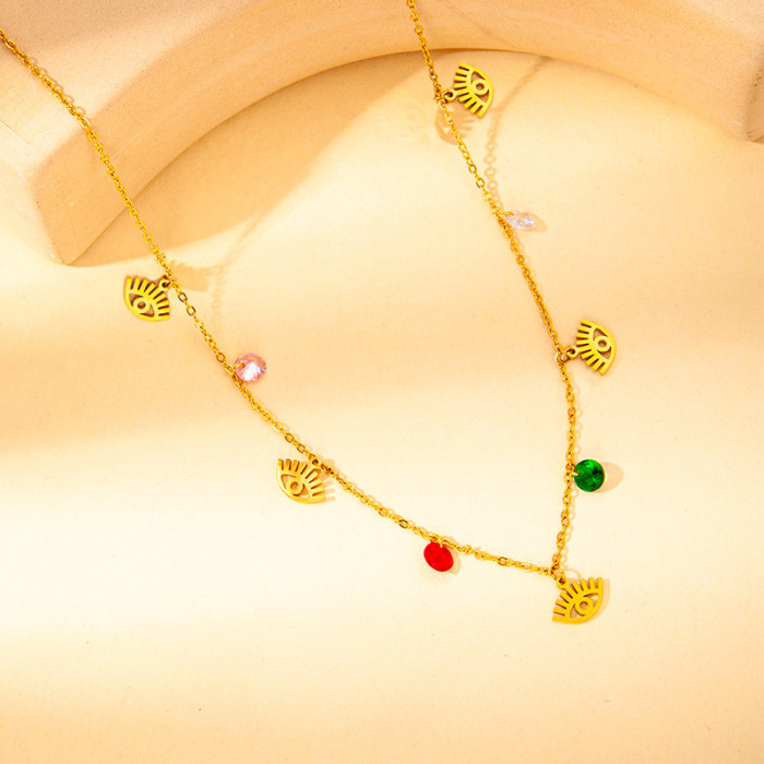 Gothic Turkish Evil Eye Butterfly Stainless Steel Collar Necklace Fashion Ethnic Style Crystal Jewelry For Women