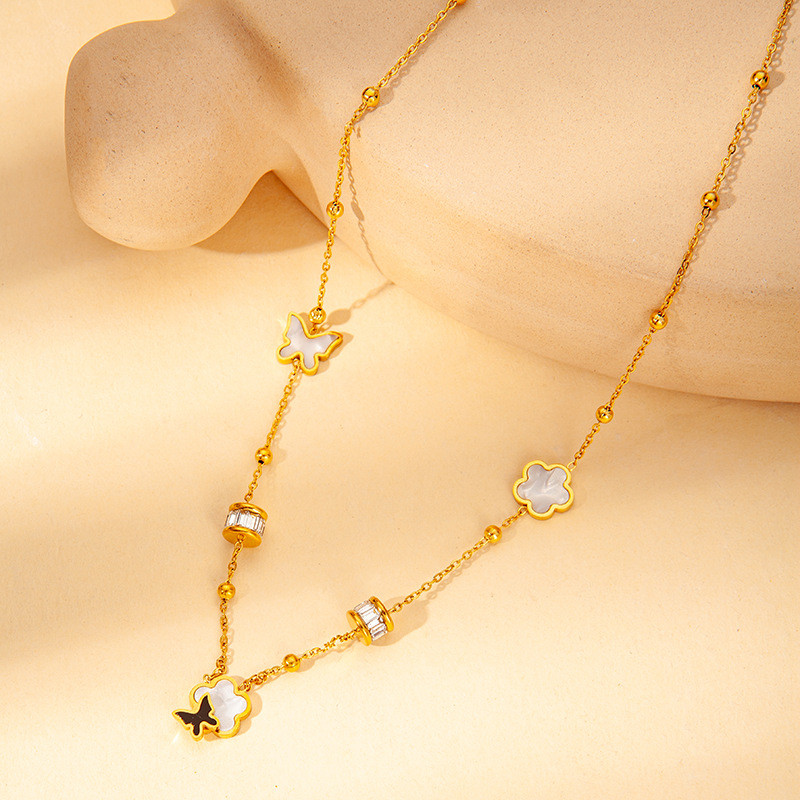 Trendy Shell  Pendant Necklaces For Women Girls Stainless Steel CZ Crystal Chain Choker Necklace