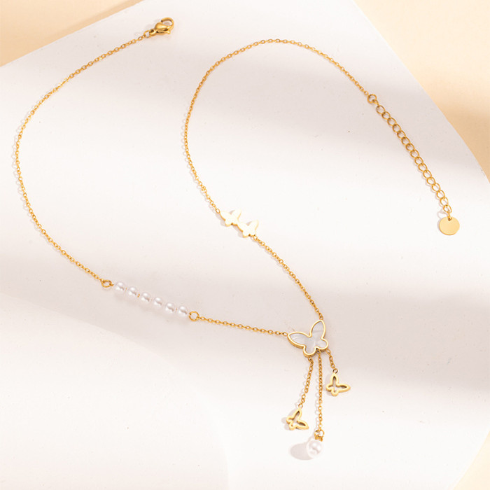 Chic Gold Plated Stainless Steel Shell Butterfly Necklace for Women Jewelry Accessories Wholesale