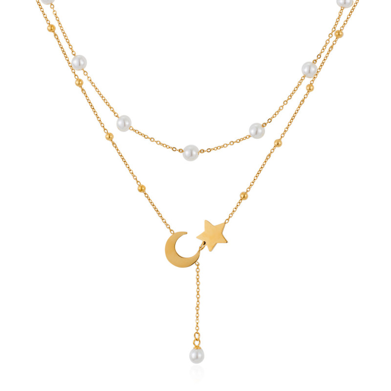 Luxury Stainless Steel Chain Classic Star Moon Pendant Necklace for Women Lady Vintage Jewelry Accessories Gifts