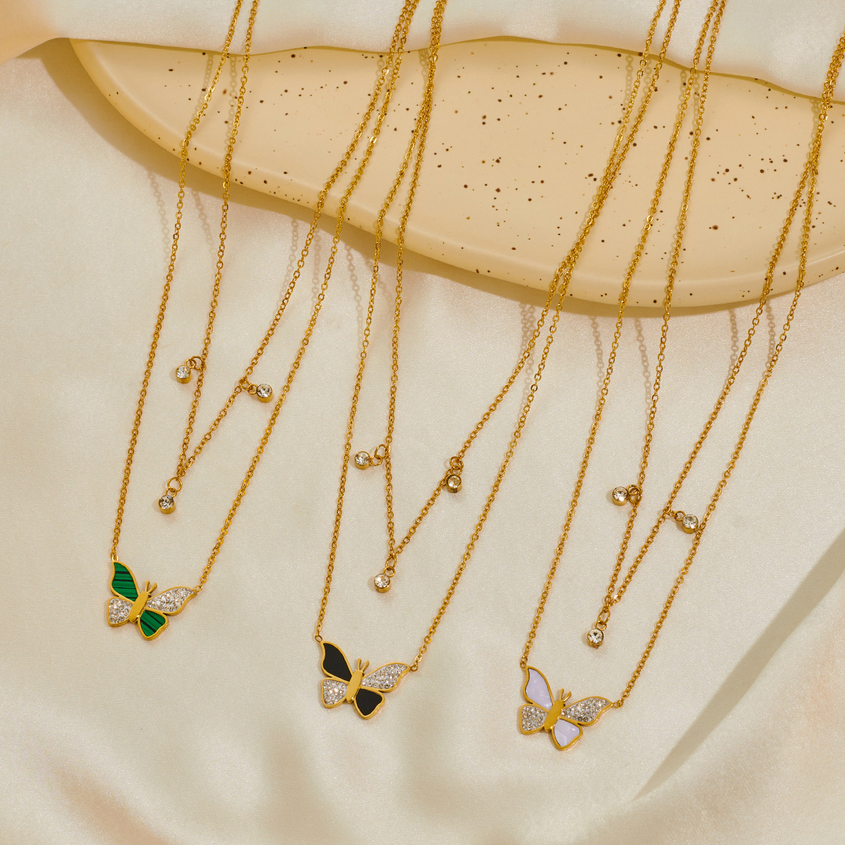 Chic 316L Stainless Steel Butterfly Necklace New Punk Double Layer Chain Zircon Clavicle Ladies Titanium Steel Necklace 216045088605