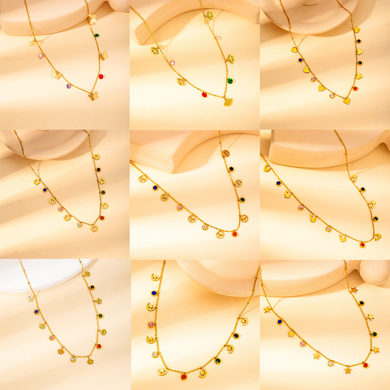 Bohemia Titanium Stainless Steel Moon Star Choker Necklace For Women Girls Original Design Link Chain Necklace 216045086637