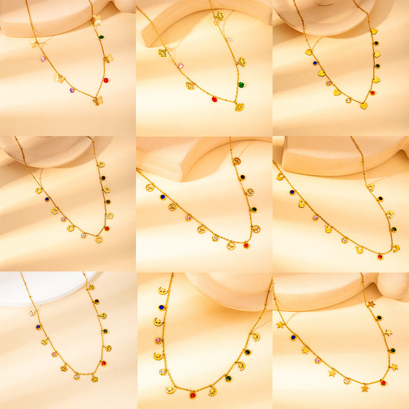 Bohemia Titanium Stainless Steel Moon Star Choker Necklace for Women Girls Original Design Link Chain Necklace