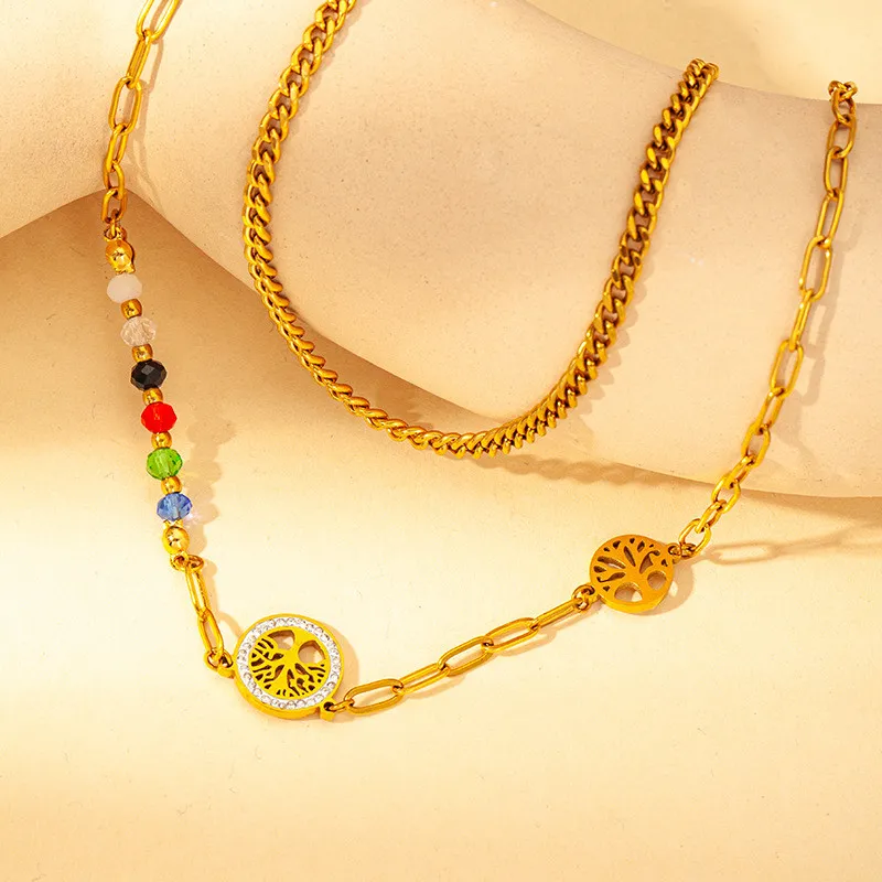 Chic 316L Stainless Steel Double Layered Tree Necklace For Women Special Temperamental Jewelry Gifts Wholesale