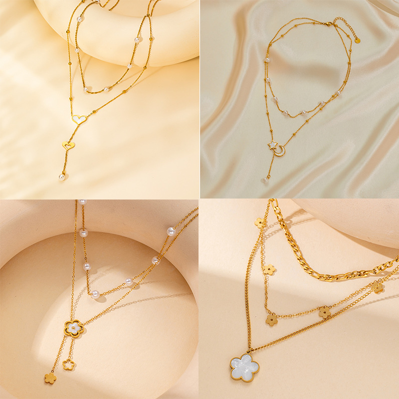 Luxury Stainless Steel Chain Classic Star Moon Pendant Necklace For Women Lady Vintage Jewelry Accessories Gifts 216045082332