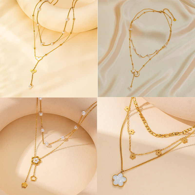 Luxury Stainless Steel Chain Classic Star Moon Pendant Necklace for Women Lady Vintage Jewelry Accessories Gifts