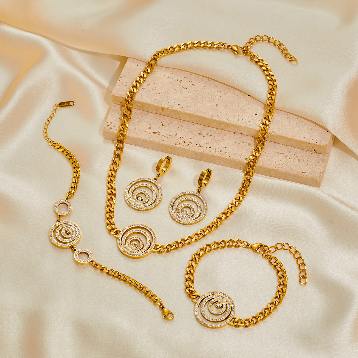 Chic 18K Gold  Plated Stainless Steel Torus Vortex Pattern Necklace Bracelet Earring  For Women Niche Exaggeration Gifts 216045081717