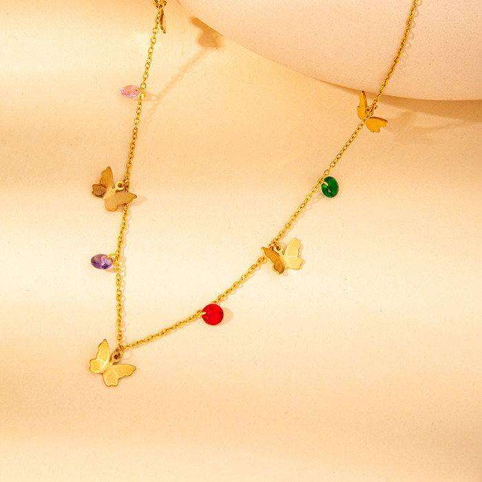 Gothic Turkish Evil Eye Butterfly Stainless Steel Collar Necklace Fashion Ethnic Style Crystal Jewelry For Women