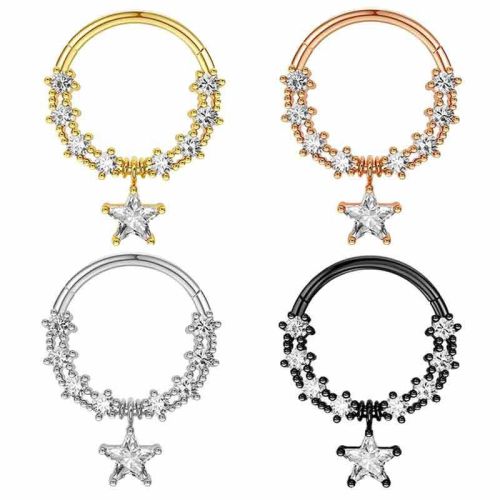 Septum Rings Dangle Septum Clear CZ Surgical Steel 316L Star Daith Earring Nose Ring Piercing
