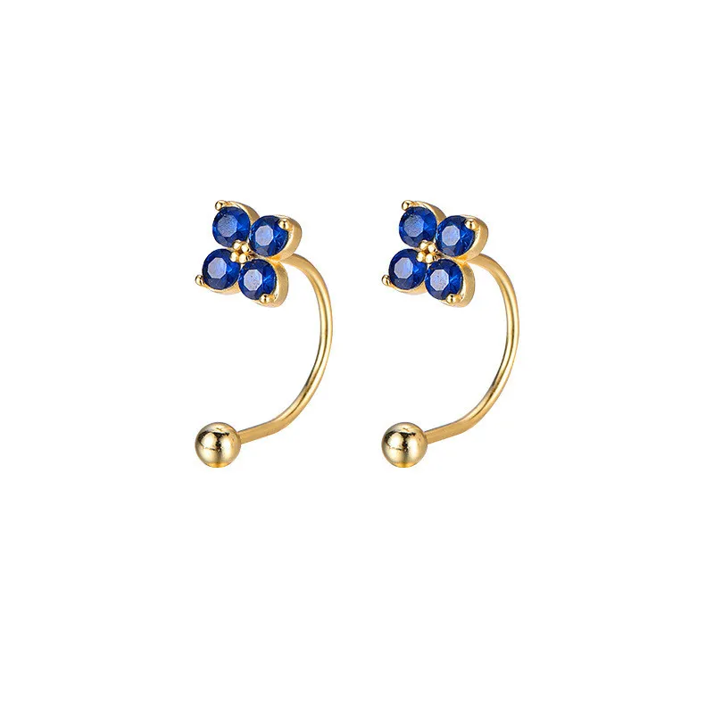 Beautiful Blue Crystal Four Leaf Clover Earrings Female Jewelry New Trendy Screw Earring