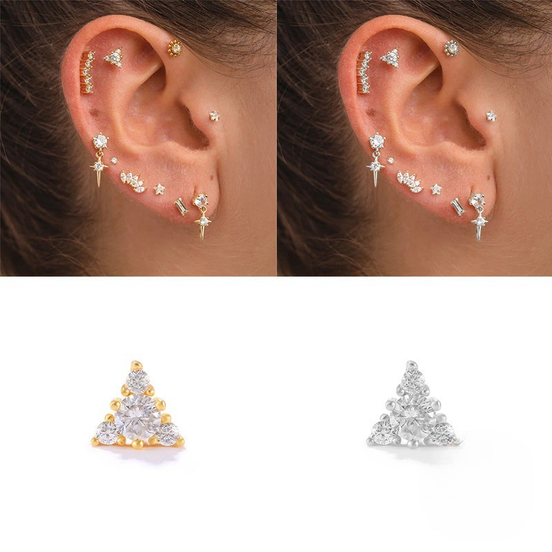 Piercing Earring Zircon Star Moon Flower Stud Earrings for Women Cartilage Aretes Pendientes