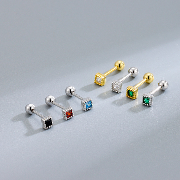 Fashion Square Stud Earring for Women Girlfriend Children Screw Earrings Anniversary Party Jewelry Gift