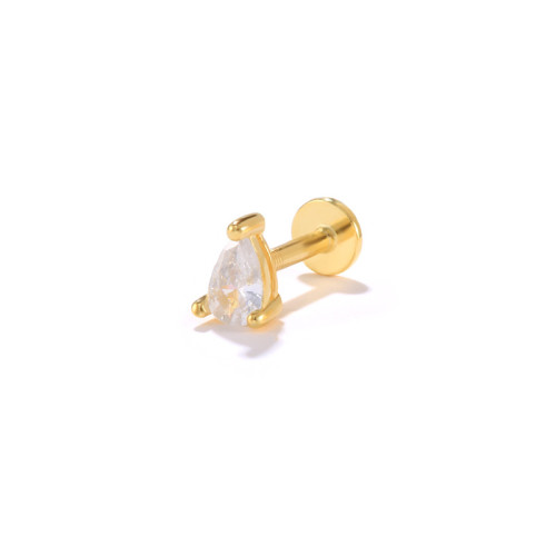 18k Gold Color Stainless Steel Labret Lip Piercing Clear CZ Crystal Ear Helix Cartilage Earrings Piercing Jewelry
