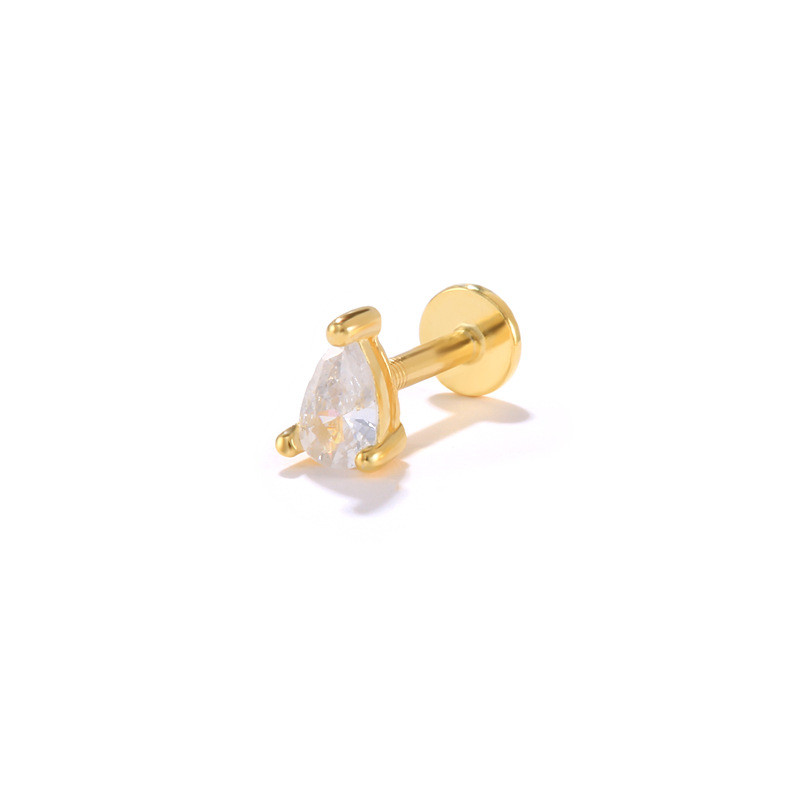 18k Gold Color Stainless Steel Labret Lip Piercing Clear CZ Crystal Ear Helix Cartilage Earrings Piercing Jewelry