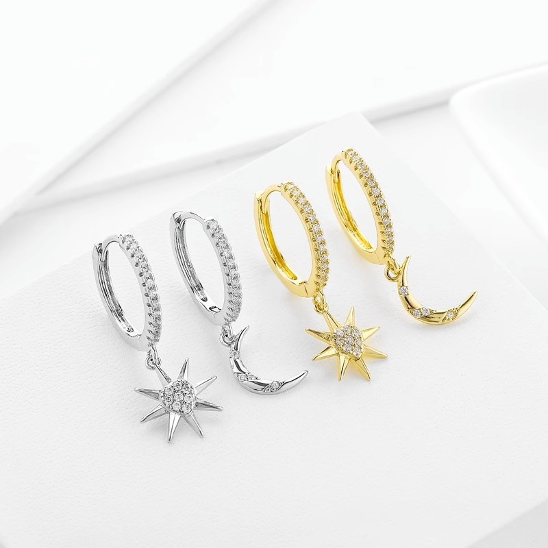 Chic Trendy Zircon Star Moon Hoop Earrings for Women Girls Punk Ear Party Jewelry Gift