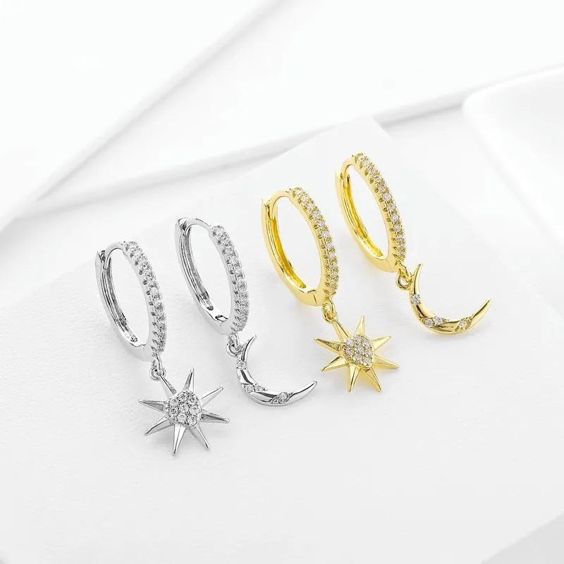 Chic Trendy Zircon Star Moon Hoop Earrings for Women Girls Punk Ear Party Jewelry Gift