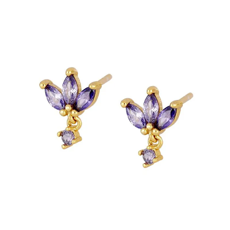 Chic Colorful Zircon Stud Earrings for Women Gold Color Earrings Wedding Jewelry