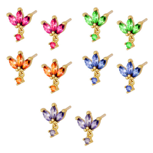 Chic Colorful Zircon Stud Earrings for Women Gold Color Earrings Wedding Jewelry