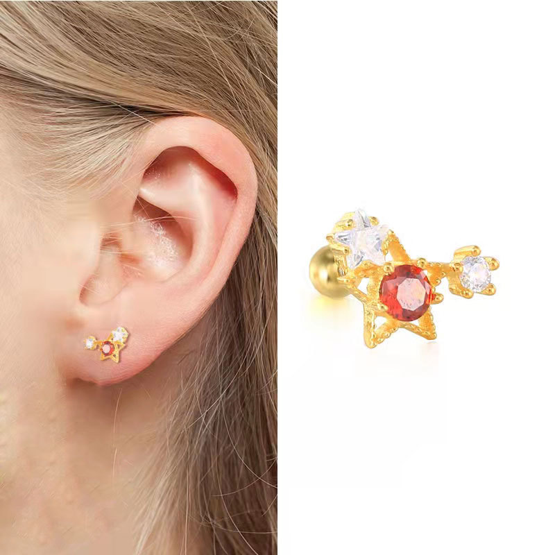 Minimalist Rose Red Color Zircon Hoop Earrings for Women Simple INS Flower Earings Jewelry