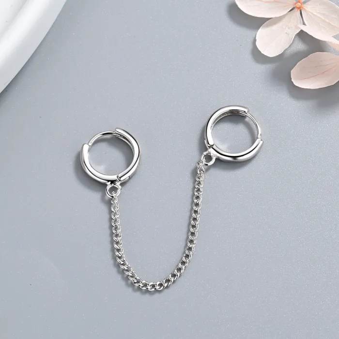 Simple Style Two Ear Hole Piercing Hoop Earrings Chain Tassel Trendy Earring Jewelry for Women Gifts
