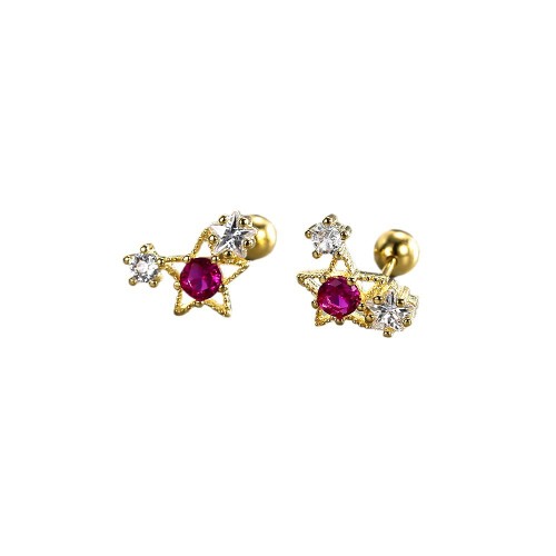 Minimalist Rose Red Color Zircon Hoop Earrings for Women Simple INS Flower Earings Jewelry