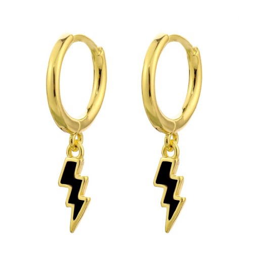 Cool Black Lightning Pendant Hoop Earrings for Women Punk Hip Hop Flash Ear Nail Jewelry