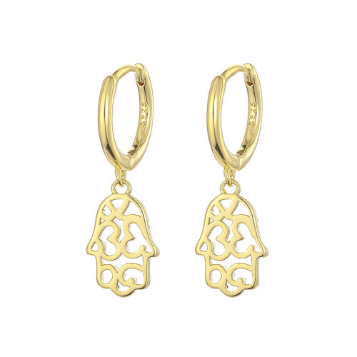 Gold Plated Hollow Fatima Palm Pendant Hoop Earrings Popular Fashion Women's Simple Stud Earrings Gift