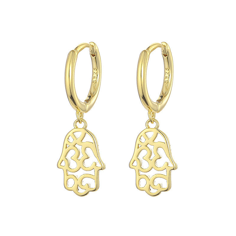 Gold Plated Hollow Fatima Palm Pendant Hoop Earrings Popular Fashion Women's Simple Stud Earrings Gift