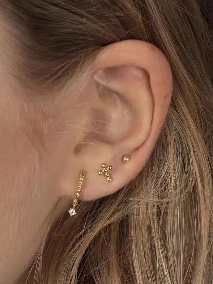 Cute Stainless Steel Mini Ball Cross Shape Earring for Women Men Trendy Gold Color Ear Cartilage Stud Cuff Jewelry