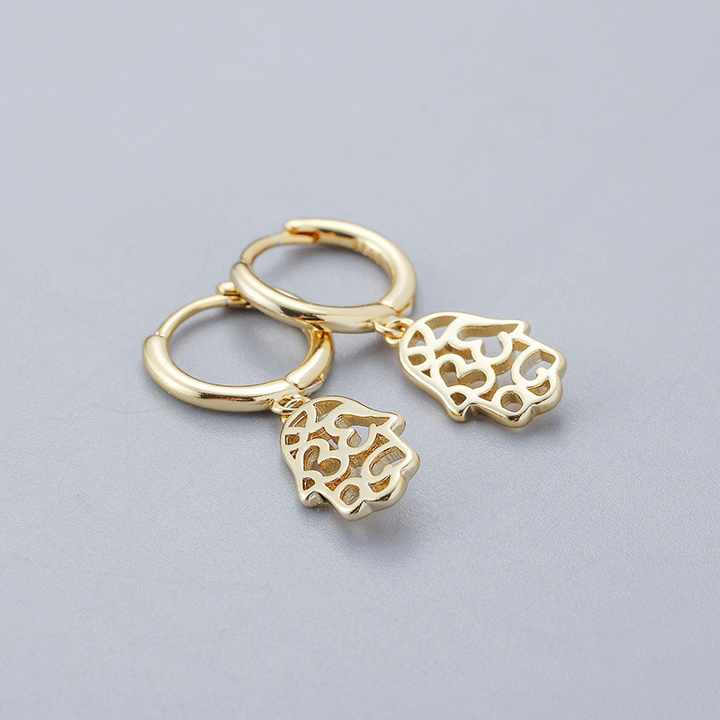 Gold Plated Hollow Fatima Palm Pendant Hoop Earrings Popular Fashion Women's Simple Stud Earrings Gift
