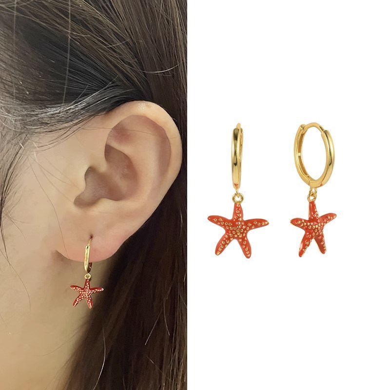 Chic 18K Gold Plated Earrings Starfish Piercing Hoop Earring Jewelry for Women Gift