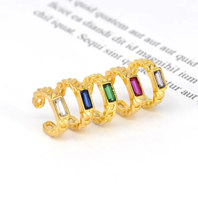 Gold Color Copper Zircon Chain Clip Earrings for Women Simple C Ear Cuff Non-Piercing Ear Ear Clip Set Trend Jewelry Gift