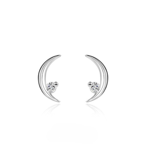 Creative Moon Screw Earrings Fashionable Personality Zircon Crescent Piercing Ear Bone Studs Female Earring