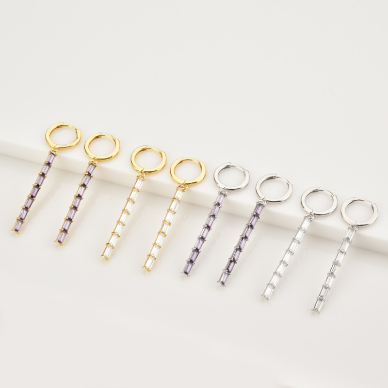 Gold Plated Clear Zircon Long Line Drop Earring Pendiente Women Fashion Hoop Piercing Pendiente Jewelry