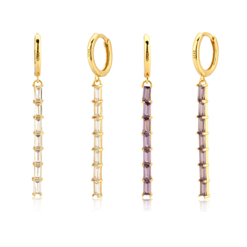 Gold Plated Clear Zircon Long Line Drop Earring Pendiente Women Fashion Hoop Piercing Pendiente Jewelry