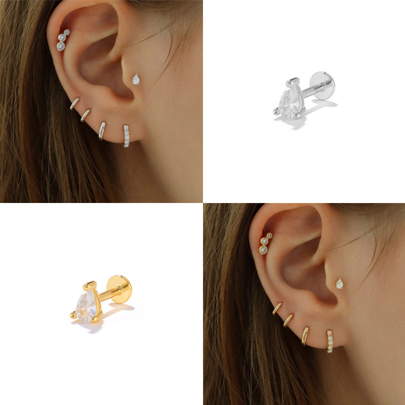18k Gold Color Stainless Steel Labret Lip Piercing Clear CZ Crystal Ear Helix Cartilage Earrings Piercing Jewelry