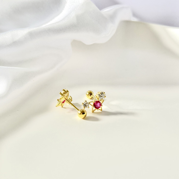 Minimalist Rose Red Color Zircon Hoop Earrings for Women Simple INS Flower Earings Jewelry