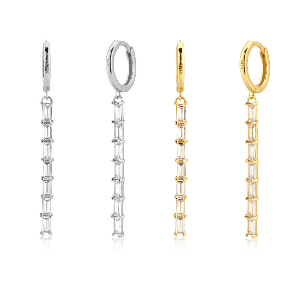Gold Plated Clear Zircon Long Line Drop Earring Pendiente Women Fashion Hoop Piercing Pendiente Jewelry