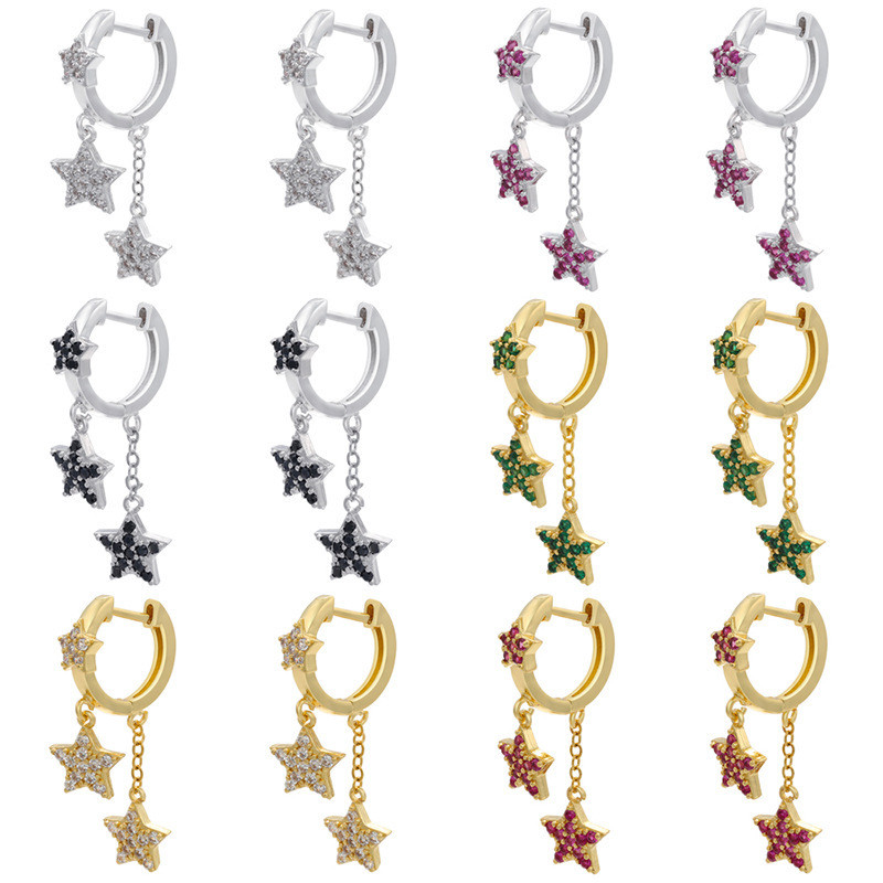 Fashion Star Design Tassel Cz Star Charm Dangling Earring for Women Girl Trendy Jewelry