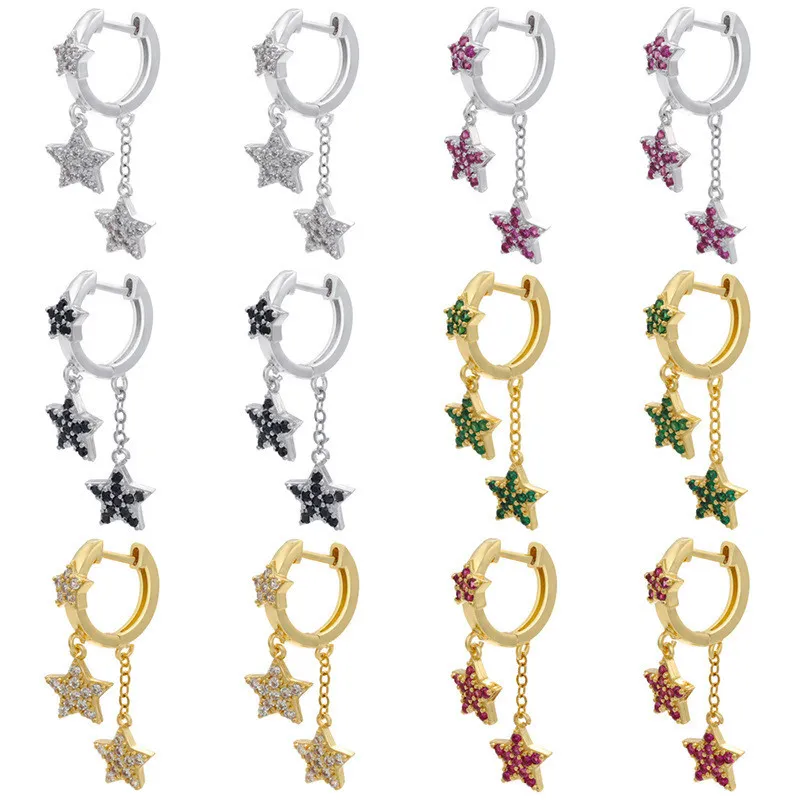 Fashion Star Design Tassel Cz Star Charm Dangling Earring for Women Girl Trendy Jewelry