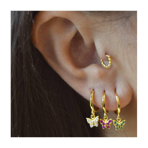 18k Gold Butterfly Diamond-studded Earrings for Women Piercing Hoop Earrings Charming Jewelry Pendientes