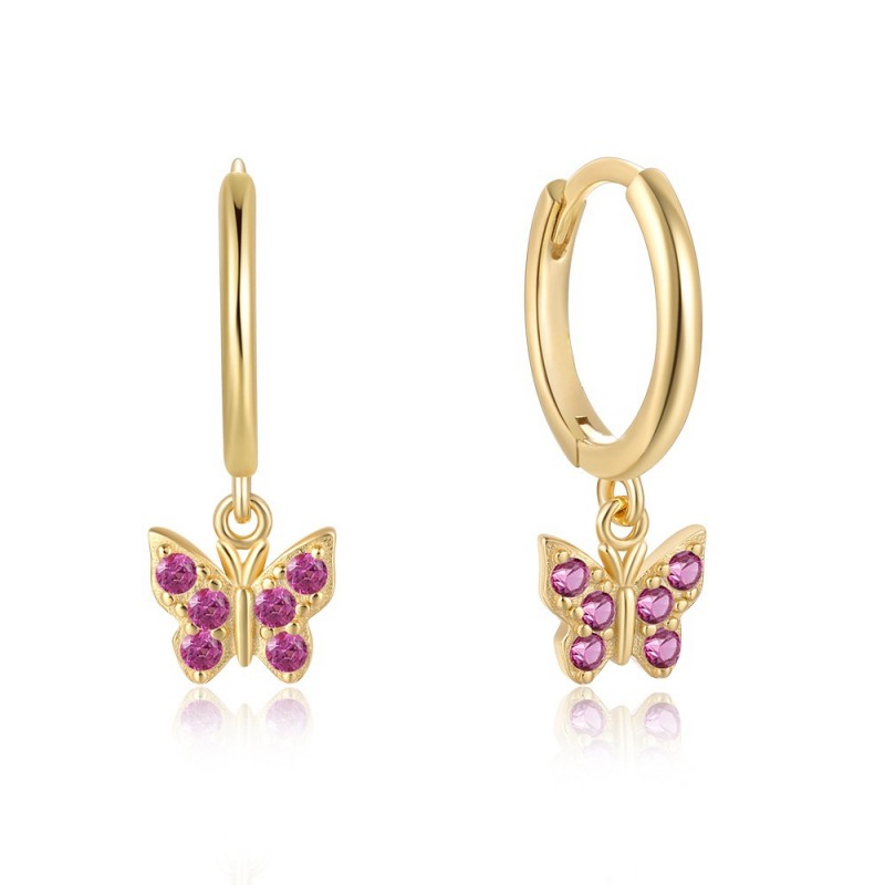 18k Gold Butterfly Diamond-studded Earrings for Women Piercing Hoop Earrings Charming Jewelry Pendientes