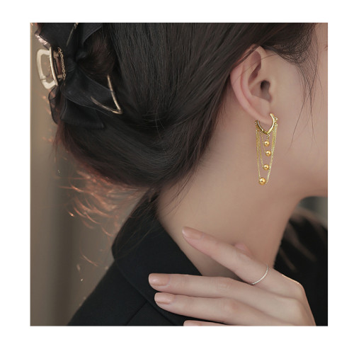 New Fashion Metal Ball Tassel Gold Drop Earrings Korean Classic Ear Jewelry Party Women's and Girls' Versatile Accessories