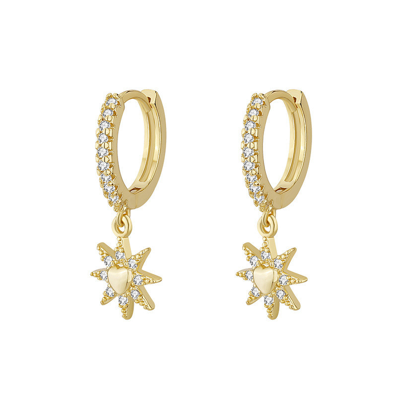 Chic Gold Plated Hoop Earrings Exquisite White Zircon Star Moon Design Earrings for Women Gift