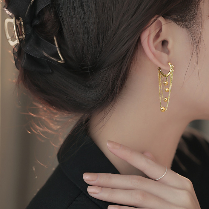 New Fashion Metal Ball Tassel Gold Drop Earrings Korean Classic Ear Jewelry Party Women's and Girls' Versatile Access...