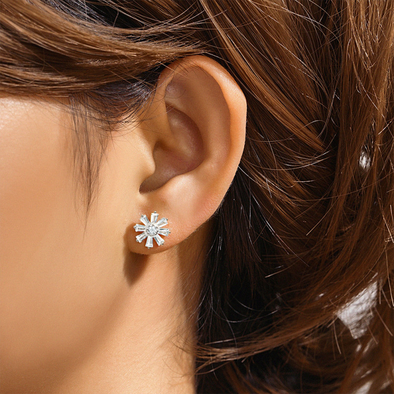 Cartilage Pierced Stud Earrings for Women Geometry CZ Chain Tassel Classics Fine Earring