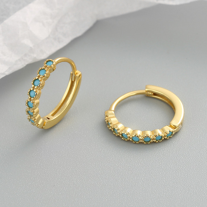Gold Plated Turquoise Hoop Earrings for Women Simple INS Round Circle Earrings